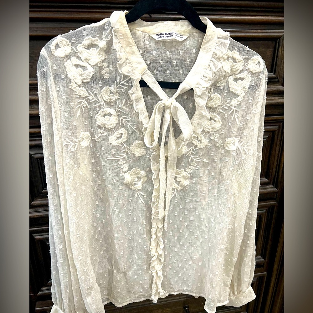 Zara Basic chiffon embroidered blouse